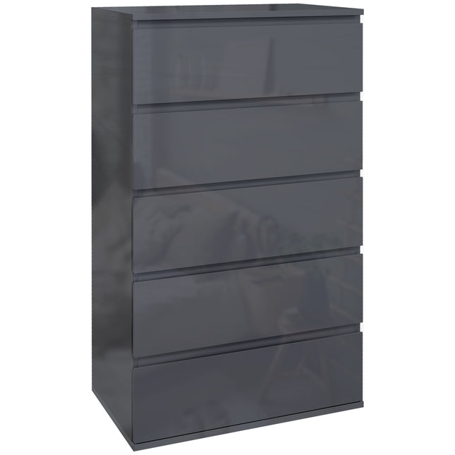 High Gloss 5-Drawer Chest of Drawers Storage Cabinet Modern Dresser - Grey