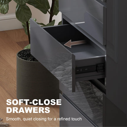 High Gloss 5-Drawer Chest of Drawers Storage Cabinet Modern Dresser - Grey