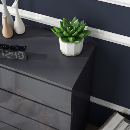 High Gloss 5-Drawer Chest of Drawers Storage Cabinet Modern Dresser - Grey
