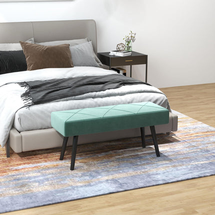 End of Bed Bench with X-Shape Steel Legs Upholstered Velvet Seat - Green