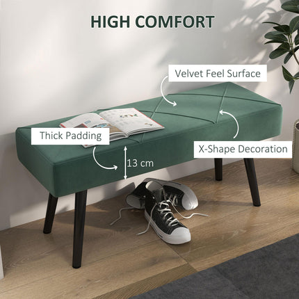 End of Bed Bench with X-Shape Steel Legs Upholstered Velvet Seat - Green