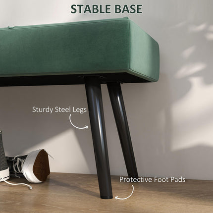 End of Bed Bench with X-Shape Steel Legs Upholstered Velvet Seat - Green