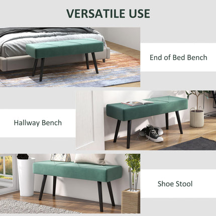 End of Bed Bench with X-Shape Steel Legs Upholstered Velvet Seat - Green