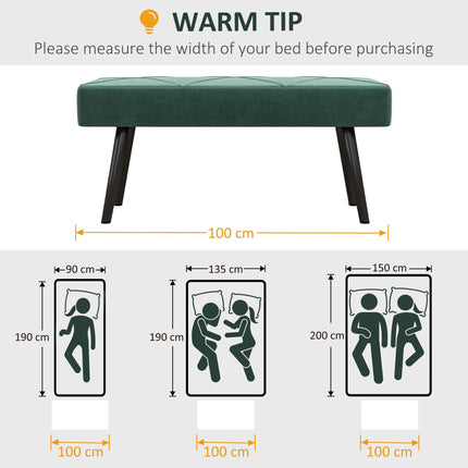 End of Bed Bench with X-Shape Steel Legs Upholstered Velvet Seat - Green