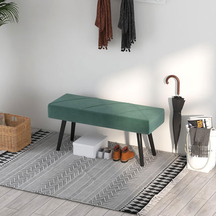 End of Bed Bench with X-Shape Steel Legs Upholstered Velvet Seat - Green