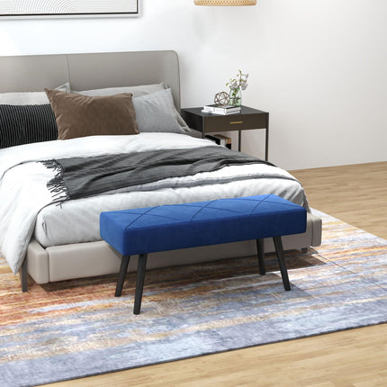 End of Bed Bench with X-Shape Steel Legs Upholstered Seat - Blue