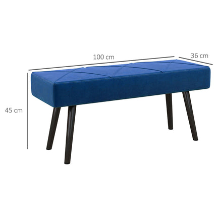 End of Bed Bench with X-Shape Steel Legs Upholstered Seat - Blue