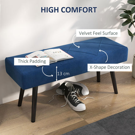 End of Bed Bench with X-Shape Steel Legs Upholstered Seat - Blue