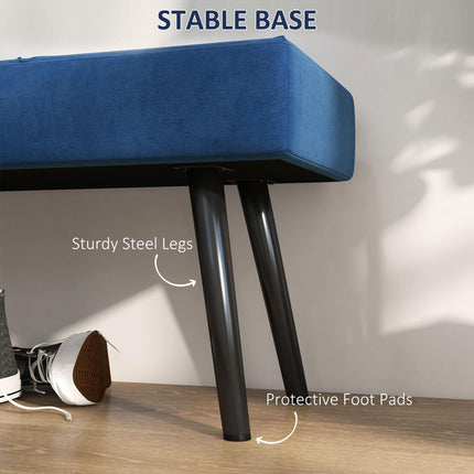 End of Bed Bench with X-Shape Steel Legs Upholstered Seat - Blue