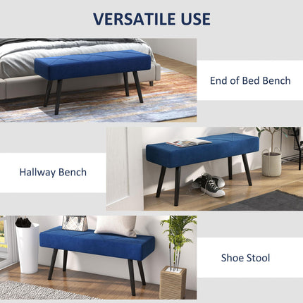 End of Bed Bench with X-Shape Steel Legs Upholstered Seat - Blue