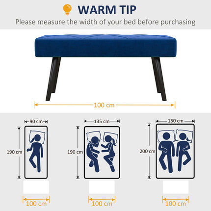 End of Bed Bench with X-Shape Steel Legs Upholstered Seat - Blue