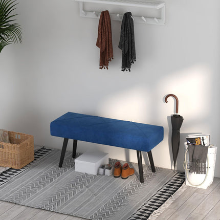 End of Bed Bench with X-Shape Steel Legs Upholstered Seat - Blue