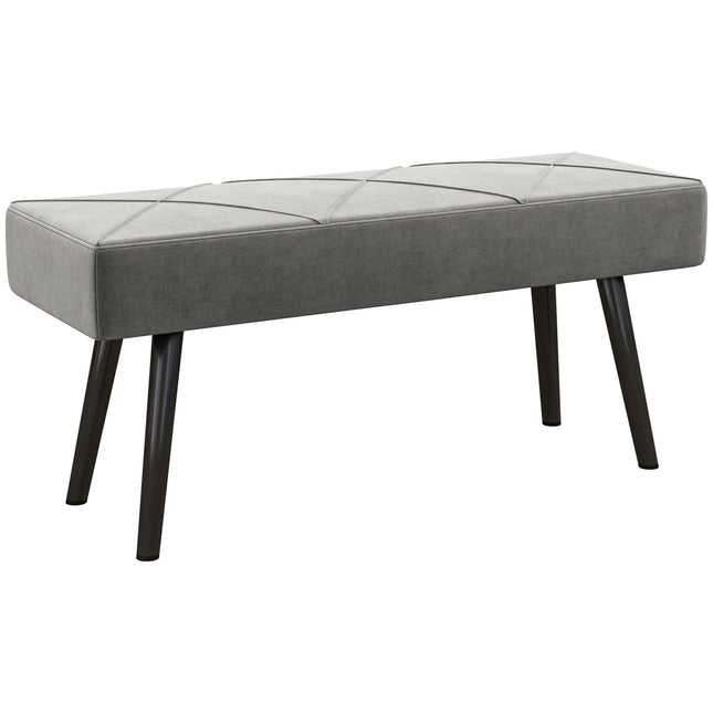 End of Bed Bench with X-Shape Steel Legs Upholstered Seat - Grey