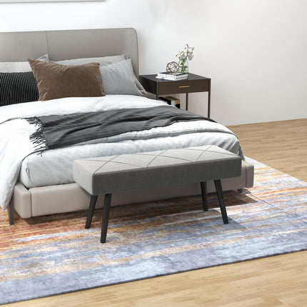 End of Bed Bench with X-Shape Steel Legs Upholstered Seat - Grey