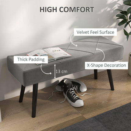 End of Bed Bench with X-Shape Steel Legs Upholstered Seat - Grey