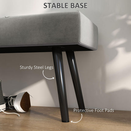 End of Bed Bench with X-Shape Steel Legs Upholstered Seat - Grey
