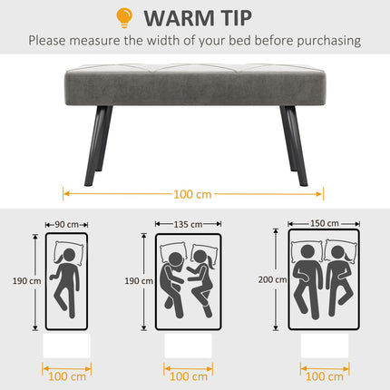 End of Bed Bench with X-Shape Steel Legs Upholstered Seat - Grey
