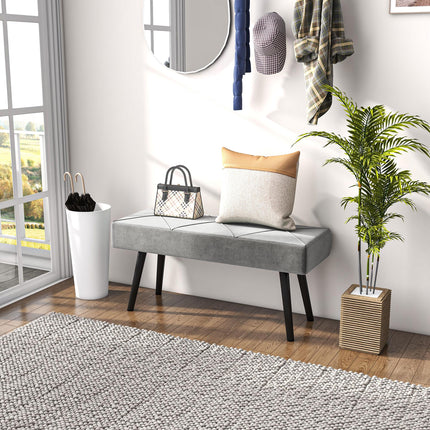 End of Bed Bench with X-Shape Steel Legs Upholstered Seat - Grey