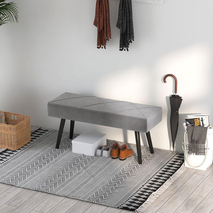 End of Bed Bench with X-Shape Steel Legs Upholstered Seat - Grey