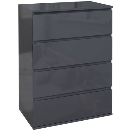 High Gloss 4-Drawer Chest of Drawers Storage Cabinet for Bedroom - Grey