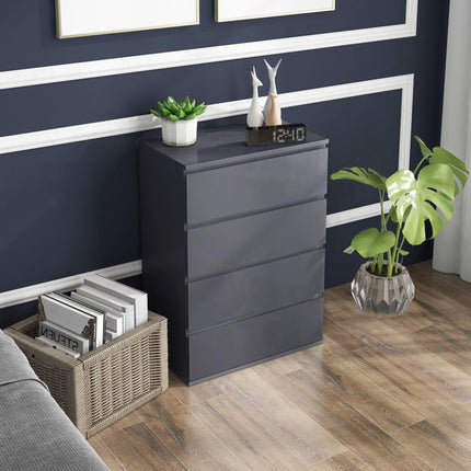 High Gloss 4-Drawer Chest of Drawers Storage Cabinet for Bedroom - Grey