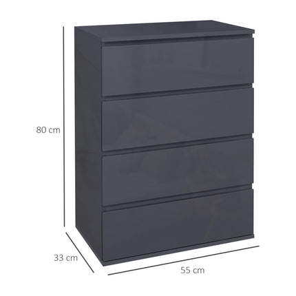High Gloss 4-Drawer Chest of Drawers Storage Cabinet for Bedroom - Grey