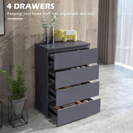 High Gloss 4-Drawer Chest of Drawers Storage Cabinet for Bedroom - Grey