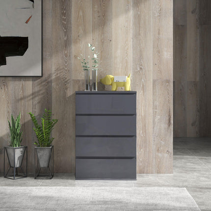 High Gloss 4-Drawer Chest of Drawers Storage Cabinet for Bedroom - Grey