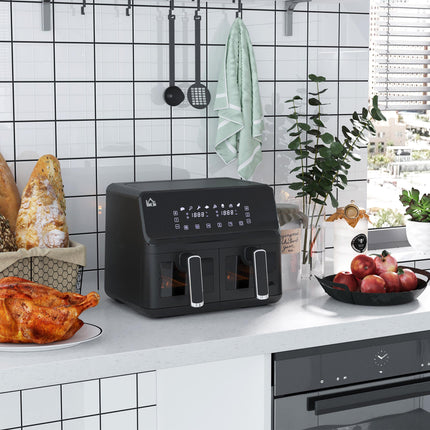 8L Double Basket Family Air Fryer Oven with Digital Display - Black
