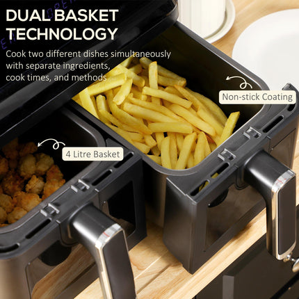 8L Double Basket Family Air Fryer Oven with Digital Display - Black