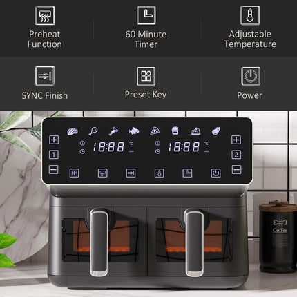 8L Double Basket Family Air Fryer Oven with Digital Display - Black