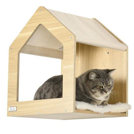 8PC Cat Wall Shelves Set with Condo, Perches & Scratching Posts - Beige