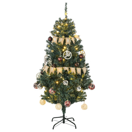 5' Prelit Artificial Christmas Tree with Warm White LED Lights, Decorations & Banner - Green