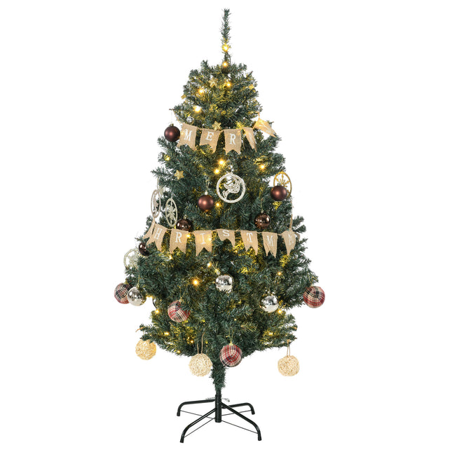 5' Prelit Artificial Christmas Tree with Warm White LED Lights, Decorations & Banner - Green