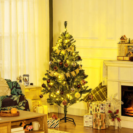 5' Prelit Artificial Christmas Tree with Warm White LED Lights, Decorations & Banner - Green