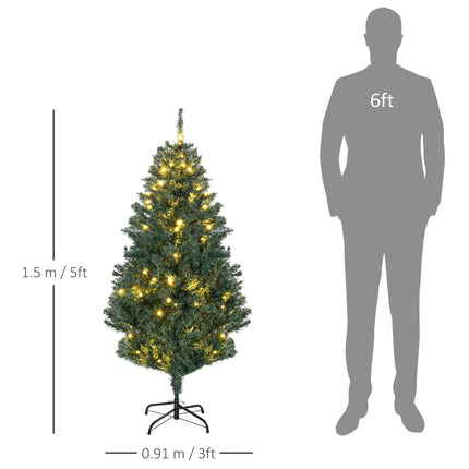 5' Prelit Artificial Christmas Tree with Warm White LED Lights, Decorations & Banner - Green