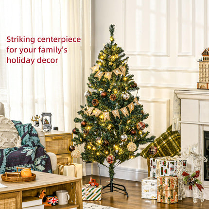5' Prelit Artificial Christmas Tree with Warm White LED Lights, Decorations & Banner - Green
