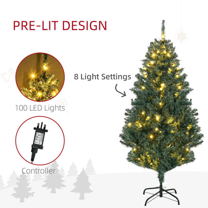 5' Prelit Artificial Christmas Tree with Warm White LED Lights, Decorations & Banner - Green