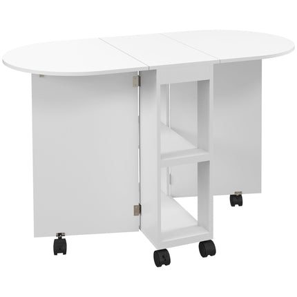 Four-Person Drop Leaf Dining Table with Wheels - White