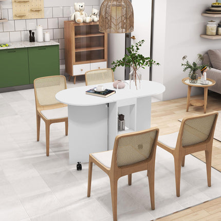 Four-Person Drop Leaf Dining Table with Wheels - White