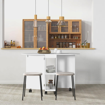 Four-Person Drop Leaf Dining Table with Wheels - White