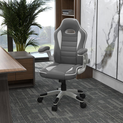 Racing Gaming Chair with Height Adjustable Tilt and Flip-Up Armrests - Grey
