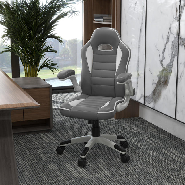 Racing Gaming Chair with Height Adjustable Tilt and Flip-Up Armrests - Grey