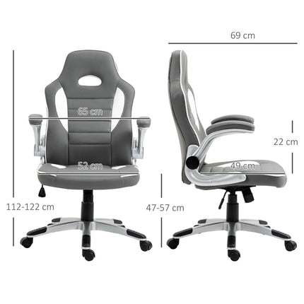 Racing Gaming Chair with Height Adjustable Tilt and Flip-Up Armrests - Grey