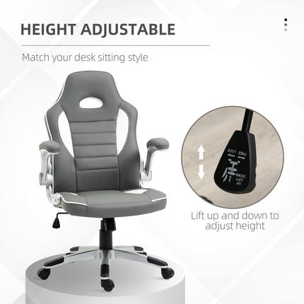 Racing Gaming Chair with Height Adjustable Tilt and Flip-Up Armrests - Grey