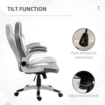 Racing Gaming Chair with Height Adjustable Tilt and Flip-Up Armrests - Grey