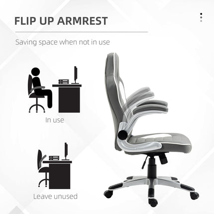 Racing Gaming Chair with Height Adjustable Tilt and Flip-Up Armrests - Grey