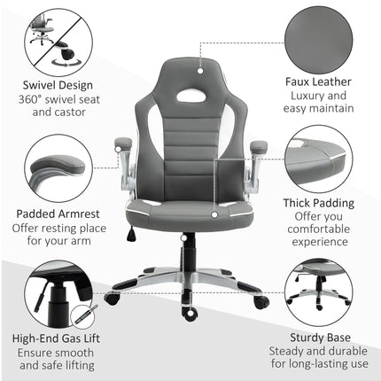 Racing Gaming Chair with Height Adjustable Tilt and Flip-Up Armrests - Grey