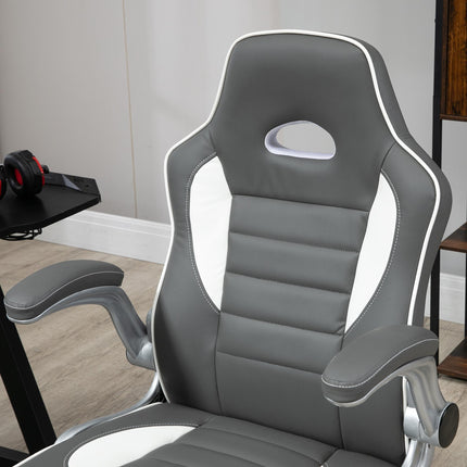 Racing Gaming Chair with Height Adjustable Tilt and Flip-Up Armrests - Grey