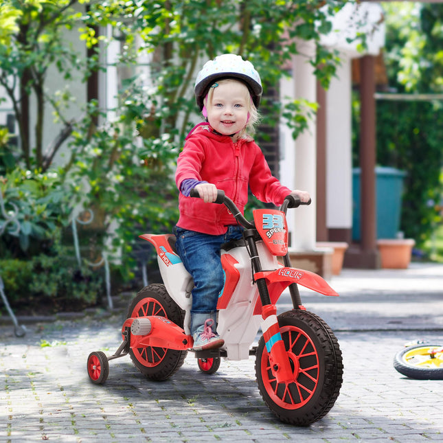 12V Kids Electric Motorcycle Ride-On with Training Wheels for Ages 3-6 - Red
